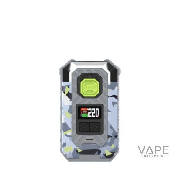 ARMOUR MAX MOD vape device with blue camo design and digital display showing 220 watts