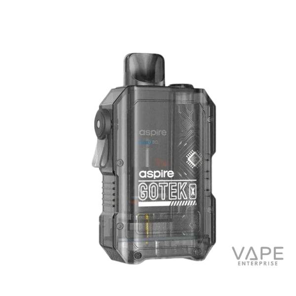 Aspire GOTEK X black transparent vape pod device with visible internal components on white background