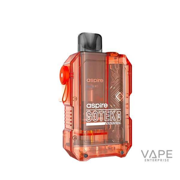 Aspire Gotek X red transparent vape pod device with black mouthpiece on white background