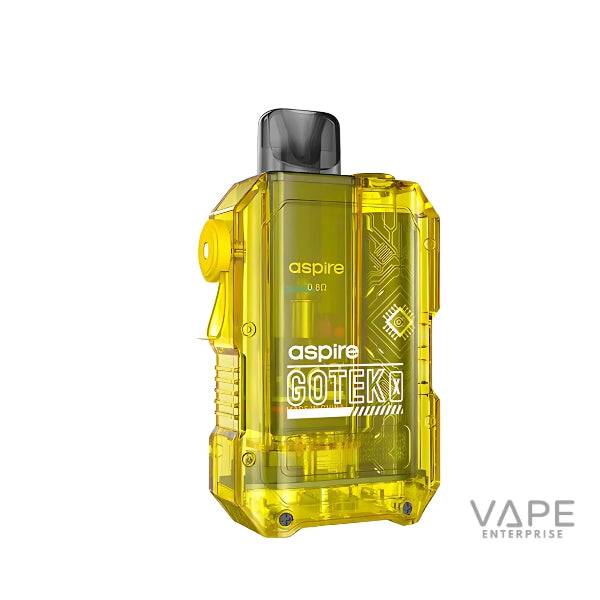 Yellow Aspire GOTEK X pod vape device with transparent body and black mouthpiece