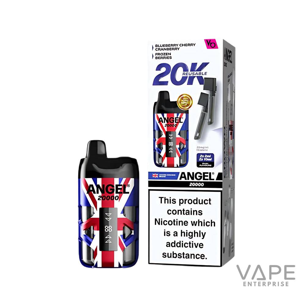 Angel 20000 20K reusable vape kit with British flag design and nicotine warning