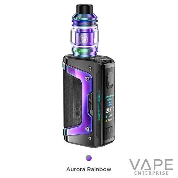 Aurora Rainbow vape mod with digital display and colorful rainbow tank on white background