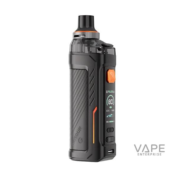 Black Vaporesso Armour G vape kit with digital display and orange fire button on white background