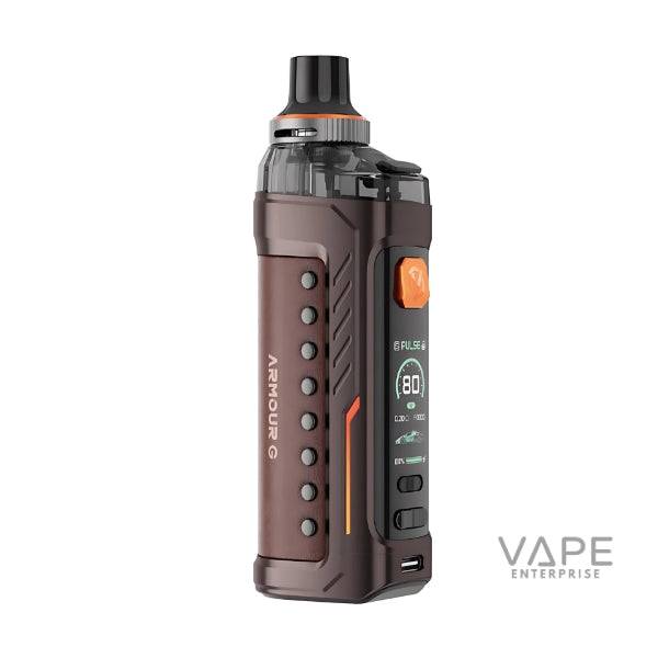 Brown Vaporesso Armour G vape kit with digital screen and orange accents on white background