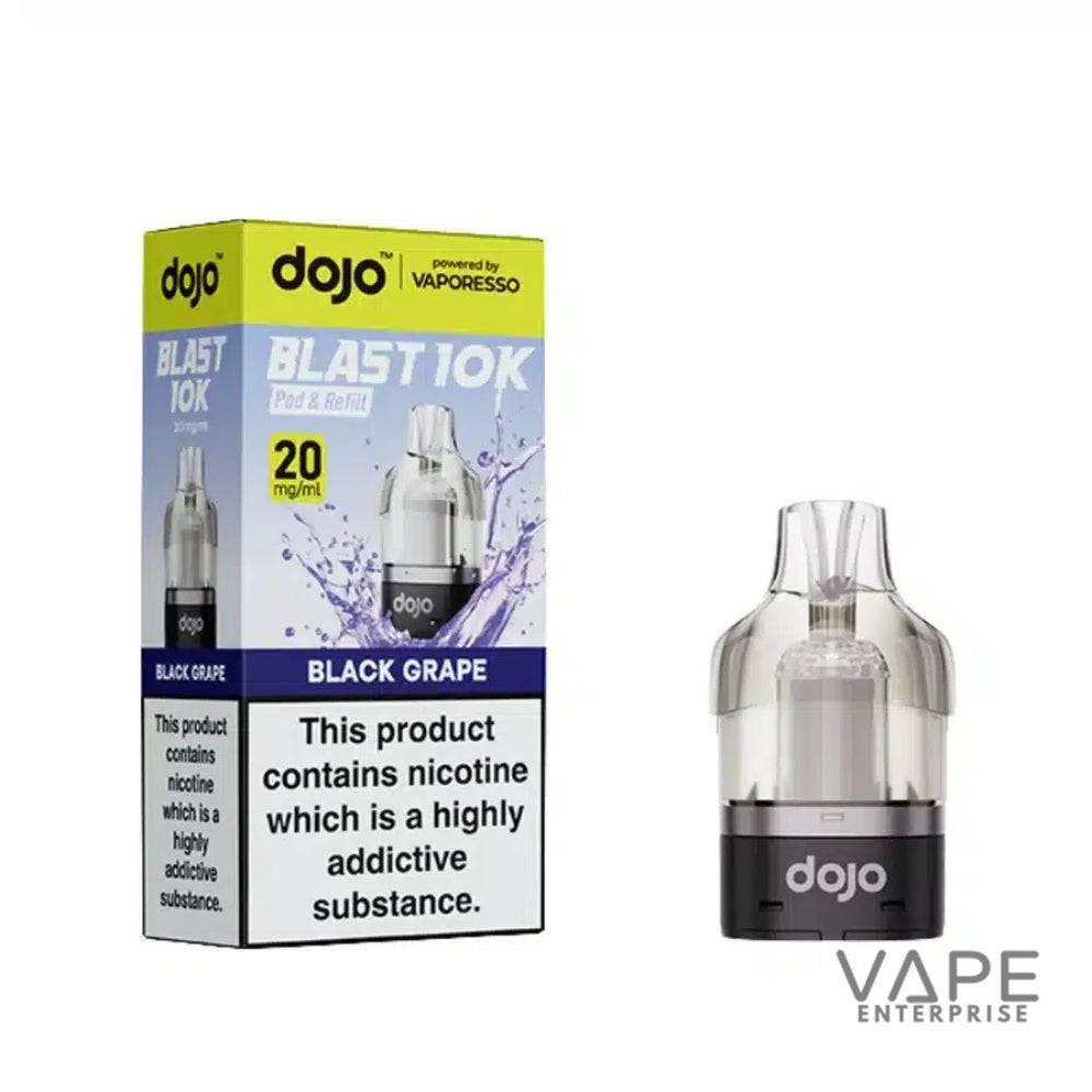 Dojo Blast 10K Black Grape vape pod and refill with 20mg nicotine, nicotine addiction warning
