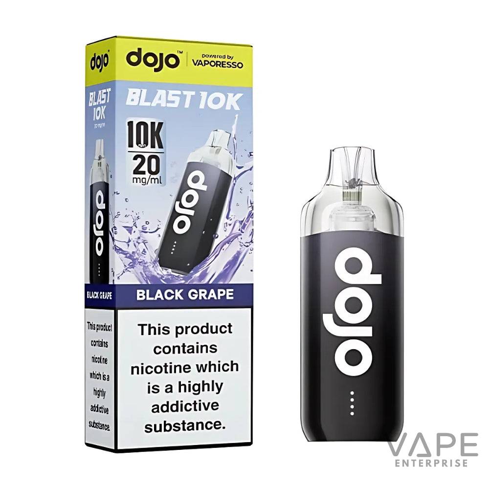 Dojo Blast 10K Black Grape disposable vape with 20mg nicotine, packaged box with health warning