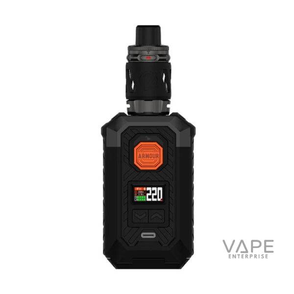 Black Vaporesso Armour Max vape kit with digital screen showing 220 watts power