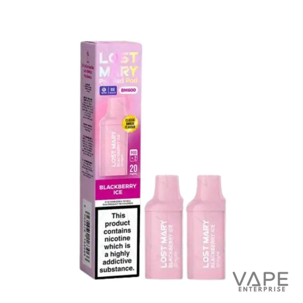 Lost Mary Blackberry Ice vape device and packaging on a white background