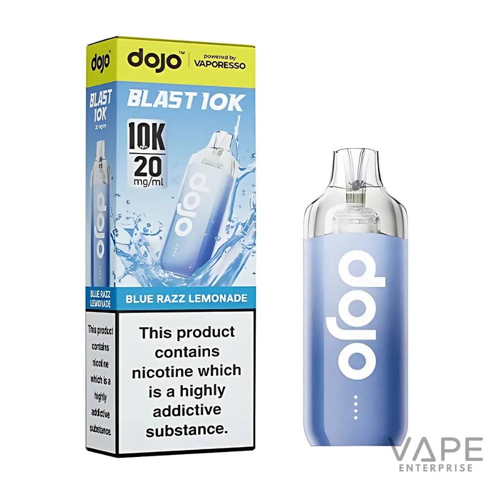 Dojo Blast 10K Blue Razz Lemonade disposable vape with 20mg/ml nicotine packaging
