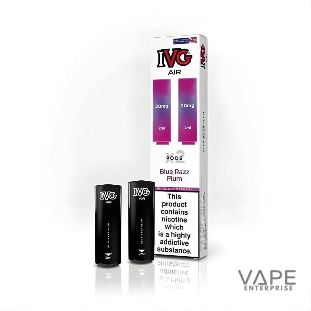 IVG Air Blue Razz Plum vape pods 20mg nicotine 2ml with nicotine addiction warning