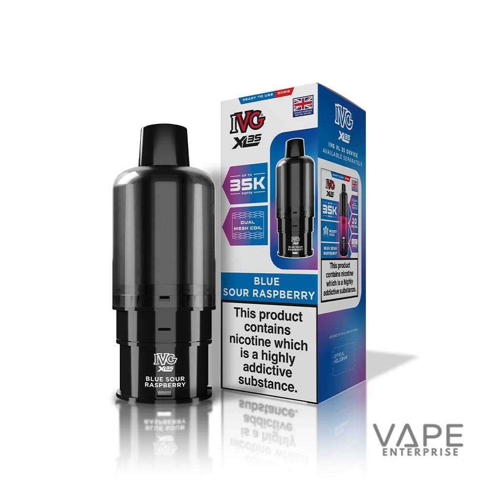 Black vape device and its packaging on a white background.
BlueSourRaspberry