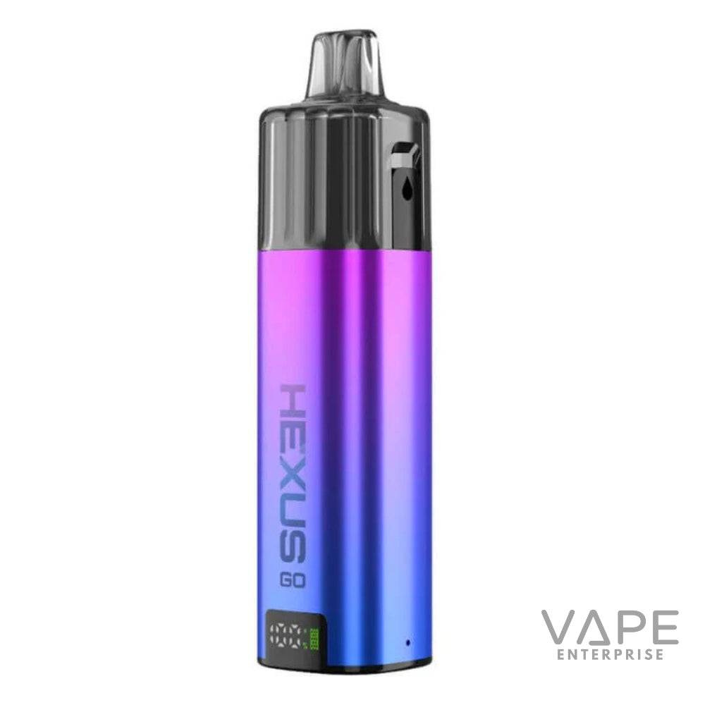 Hexus Go 12ml disposable vape device in blue and purple gradient with digital display and black mouthpiece