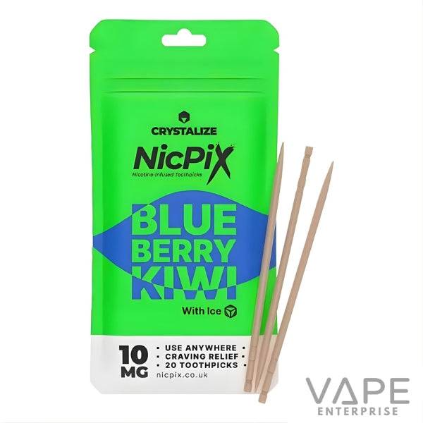 Green NicPix Blueberry Kiwi nicotine-infused toothpicks package with three toothpicks, 10mg dose, craving relief