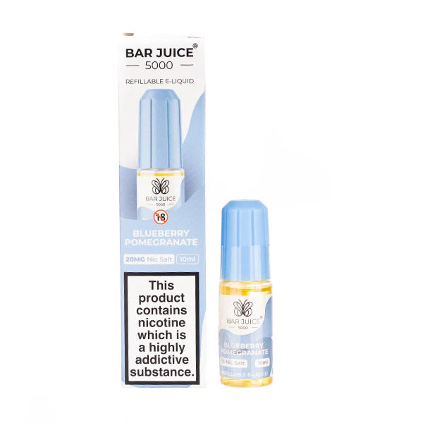 Bar Juice 5000 Blueberry Pomegranate 20mg nic salt refillable e-liquid 10ml bottle and packaging