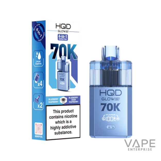 HQD Glow vape device and packaging on a white background