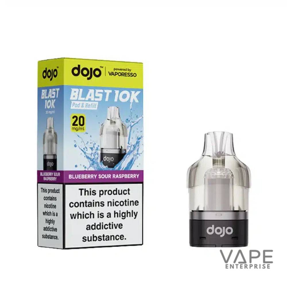 Dojo Blast 10K Blueberry Sour Raspberry nicotine vape pod and refill with packaging