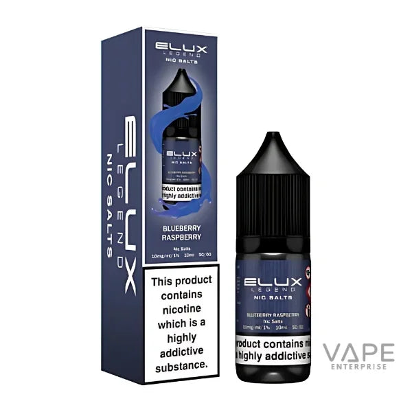ELUX Legend Nic Salts Blueberry Raspberry vape liquid 10ml bottle and packaging