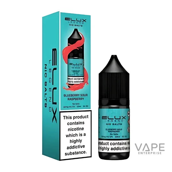 ELUX Legend Blueberry Sour Raspberry Nic Salt vape liquid with packaging, 10mg/ml, 10ml bottle
