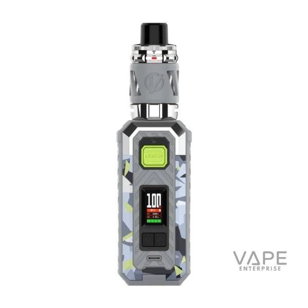 Vaporesso Armour S Kit vape device with blue camo design and digital display showing 100W power