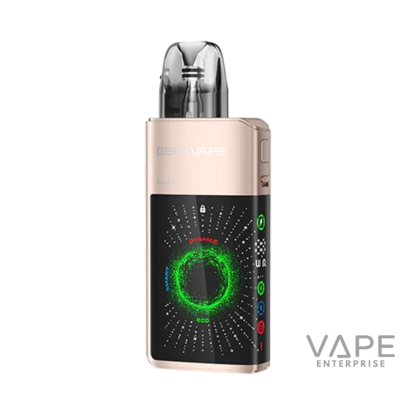 Champagne Gold Digi-QVista Geekvape device with digital display on a white background