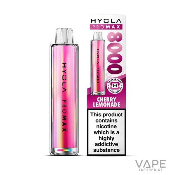 HYOLA PROMAX 8000 disposable vape in Cherry Lemonade flavor with nicotine warning label