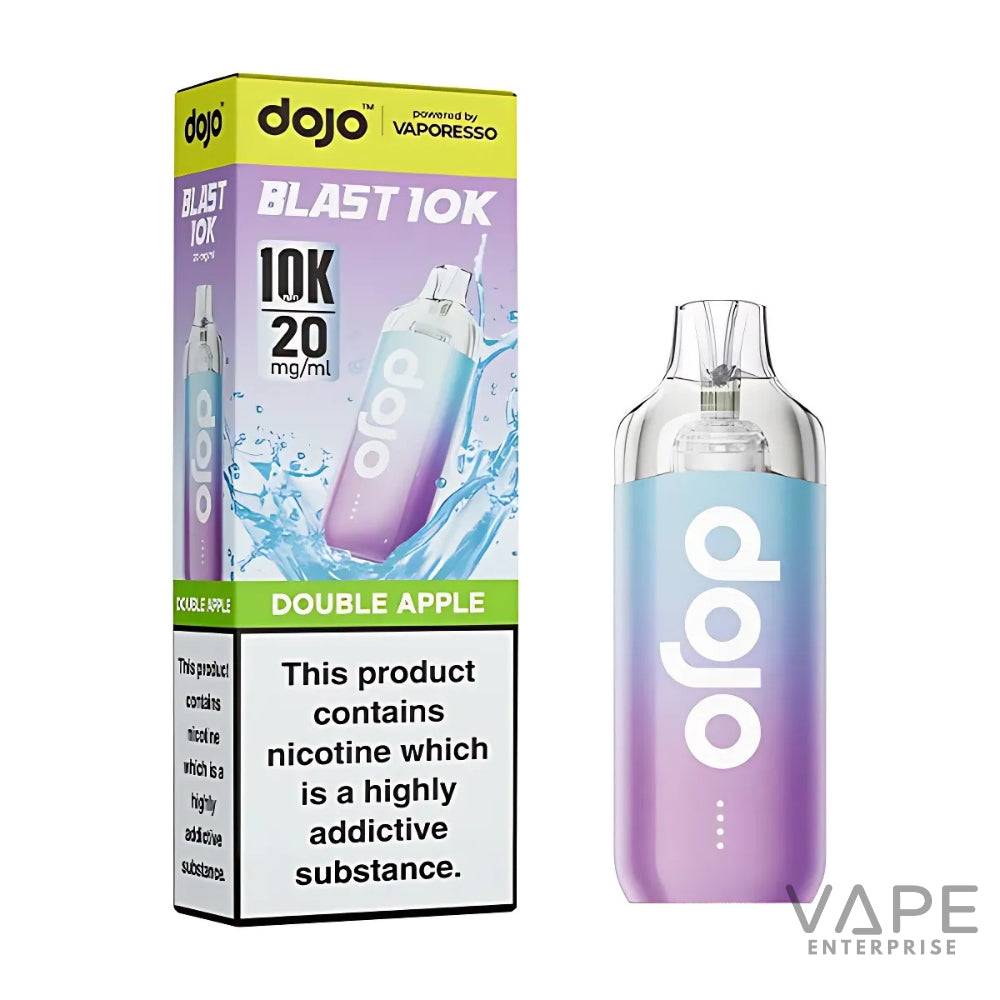 Dojo Blast 10K disposable vape in double apple flavor with 20mg nicotine, pastel blue to purple gradient