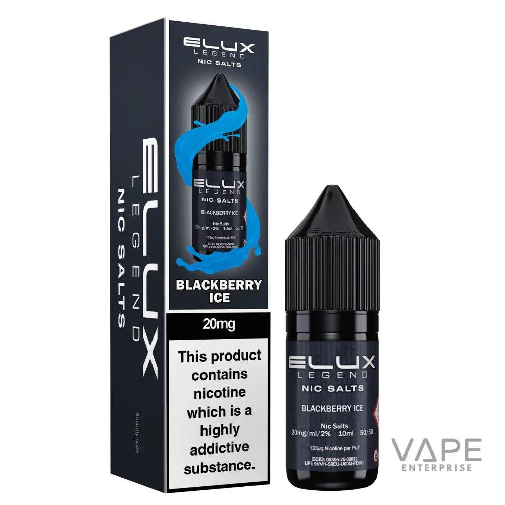Elux Legend Nic Salts Blackberry Ice 20mg vape liquid bottle and packaging