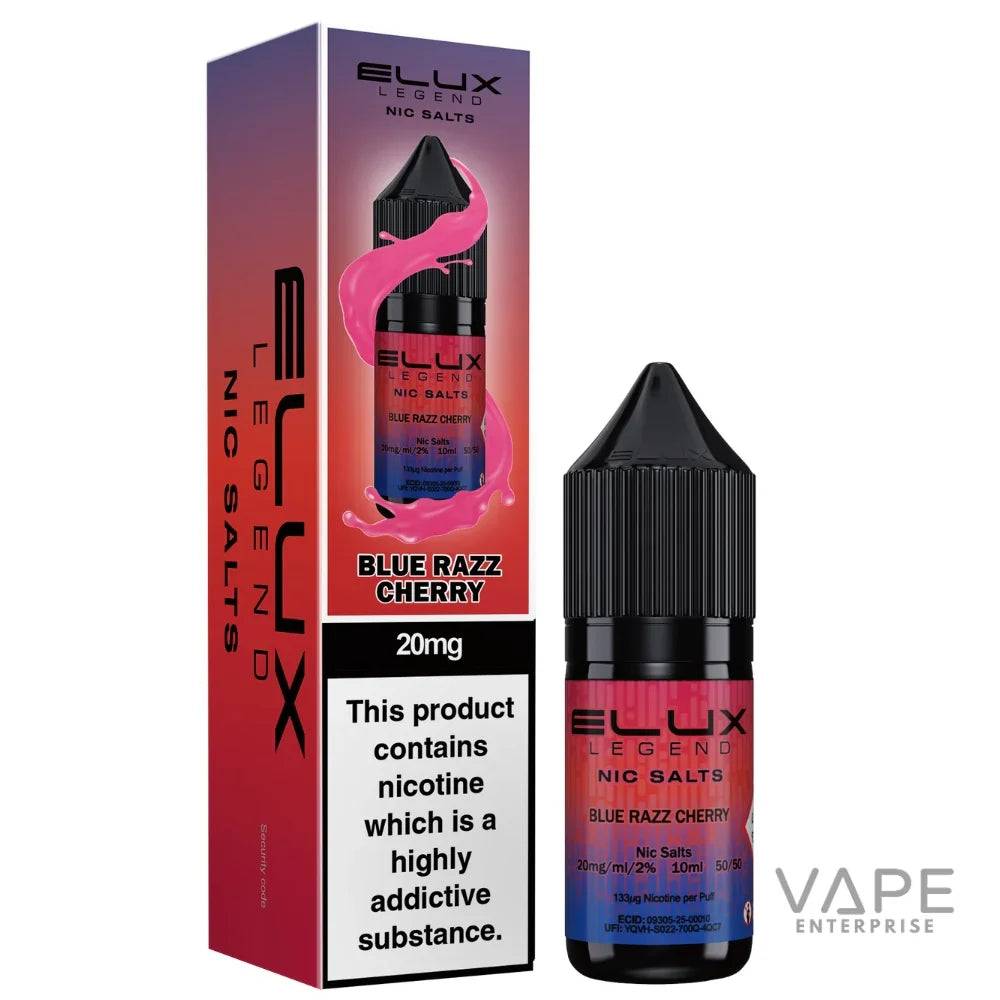 Elux Legend Nic Salts Blue Razz Cherry 10ml vape liquid with 20mg nicotine, refillable vape kit compatible