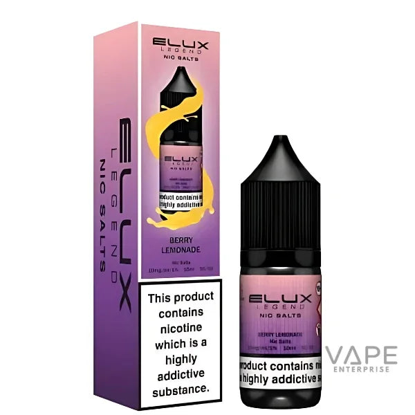 Elux Legend Nic Salts Berry Lemonade vape liquid bottle and packaging, 10ml, 20mg