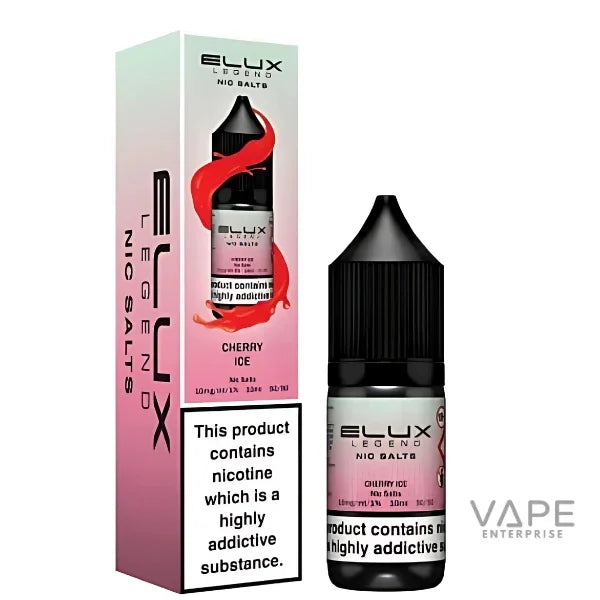 Elux Legend Nic Salts Cherry Ice vape liquid bottle and packaging, 10mg nicotine strength