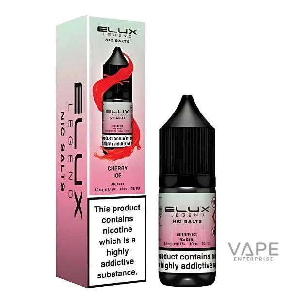 Elux Legend Nic Salts Cherry Ice vape liquid bottle and packaging, 10mg nicotine strength