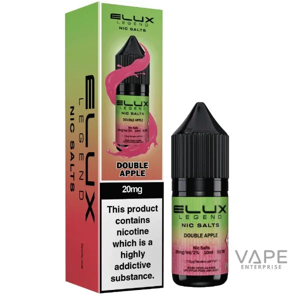 Elux Legend Nic Salts Double Apple 20mg vape liquid with packaging, premium refillable vape kit accessory