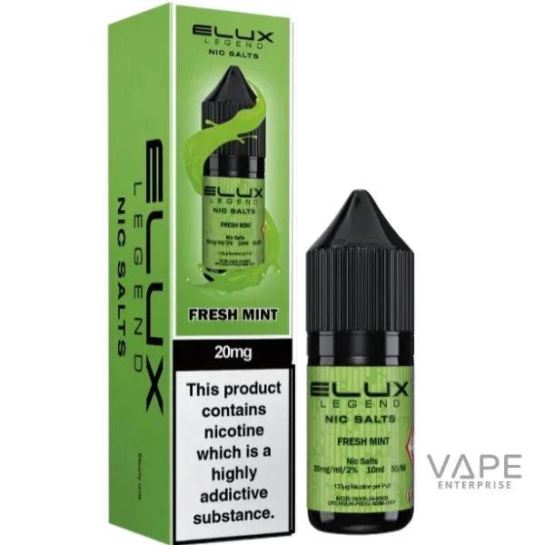 Elux Legend Fresh Mint Nic Salts 20mg vape liquid with green packaging and black dropper bottle