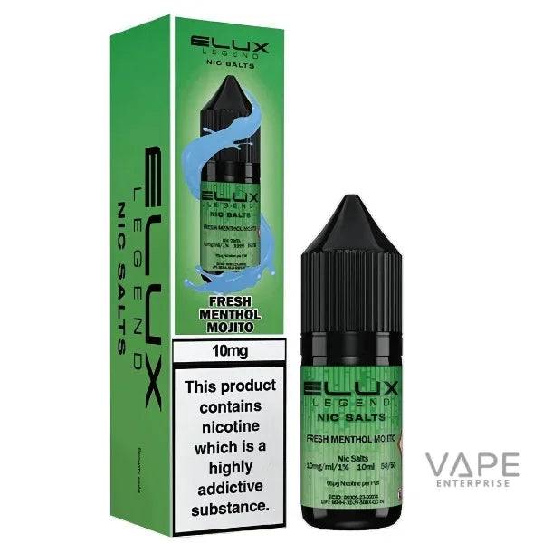 Elux Legend Nic Salts Fresh Menthol Mojito 10mg vape liquid bottle and packaging