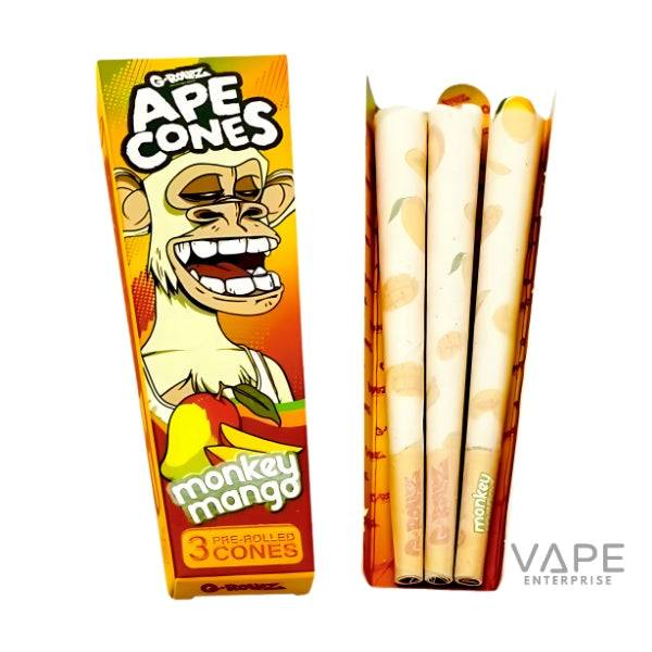 G Rollz Ape Cones Monkey Mango pre-rolled cones pack of 3 with cartoon ape and mango design