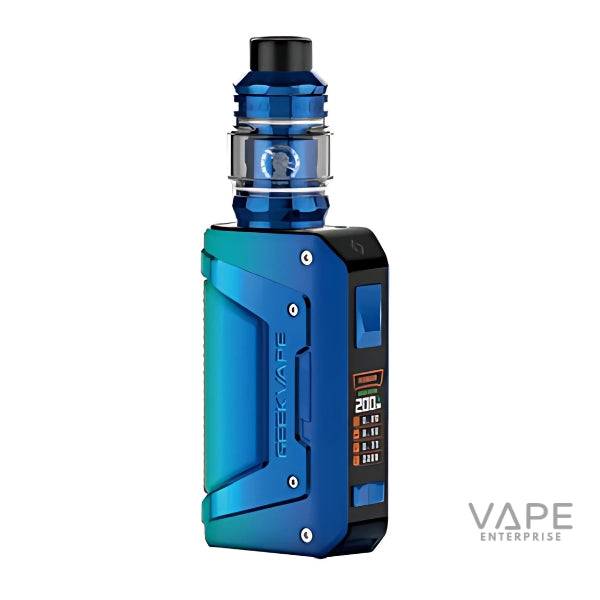 GeekVape L200 Aegis Legend 2 vape kit in blue with digital display and tank
