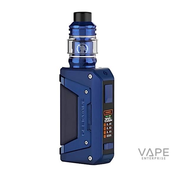 Geekvape L200 Aegis Legend 2 200W vape kit in navy blue with digital display and tank