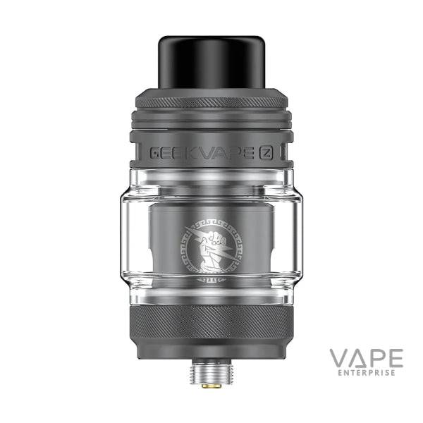 GeekVape Z Fli Sub Ohm Tank in gunmetal finish with clear bubble glass and black drip tip