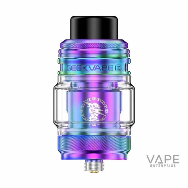 GeekVape Z FLI sub-ohm vape tank in iridescent purple and blue with clear glass section