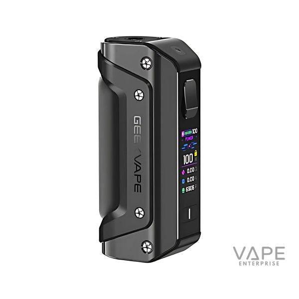 Black Geekvape Aegis Solo 3 vape mod with color display and ergonomic design