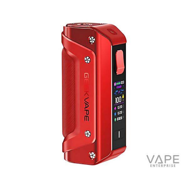 Red GeekVape Aegis Solo 3 vape mod with digital display and ergonomic design