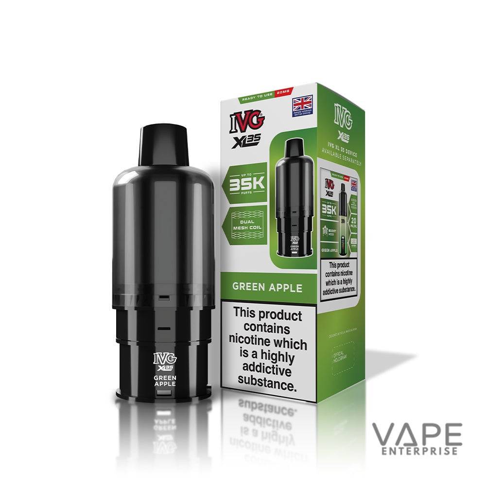 Black vape device and its packaging with 'IVG' branding on a white background.
GeenApple
