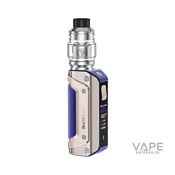Blue and silver GeekVape Aegis Solo 3 vape kit with clear tank and digital display