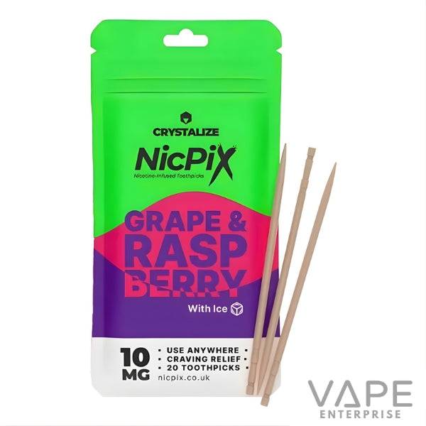 NicPix nicotine-infused grape and raspberry flavored toothpicks with ice, 10mg, 20 toothpicks