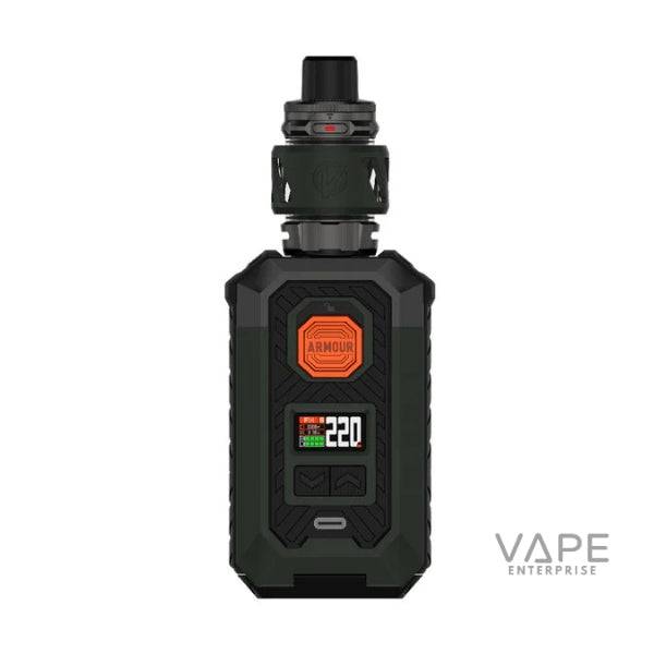Green Vaporesso Armour Max vape kit with digital display showing 220 watts power