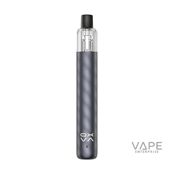 Gunmetal Artio vape pen kit with transparent cartridge and black mouthpiece on white background