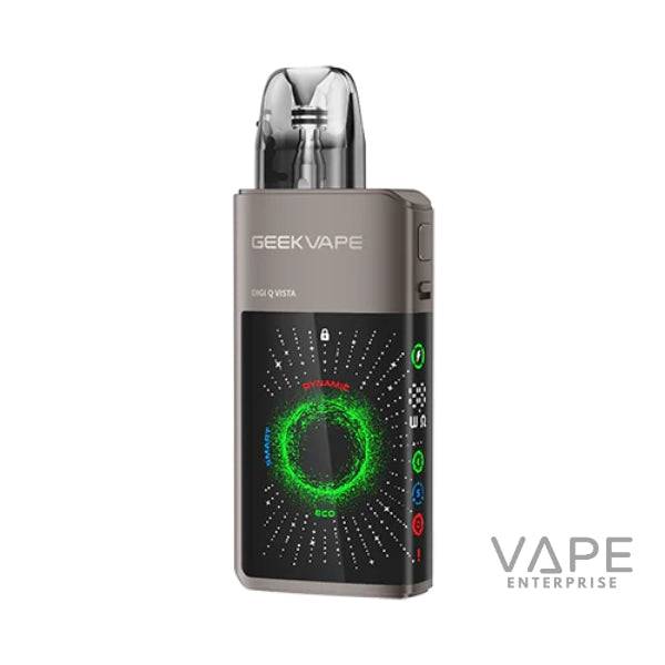 Geekvape Gunmetal Digi Q Vista vape device with digital display and color-coded settings