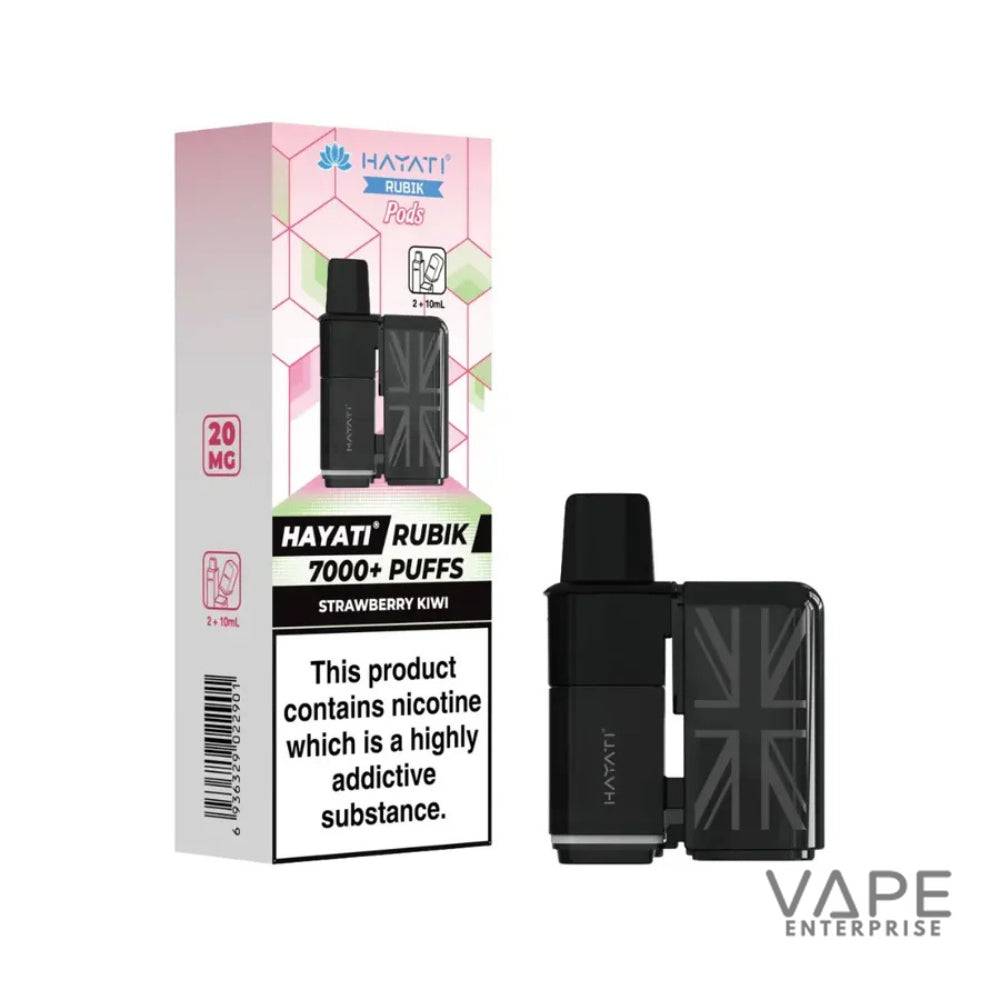 Hayati Rubik Strawberry Kiwi vape pods with 7000+ puffs and 20mg nicotine in pink packaging