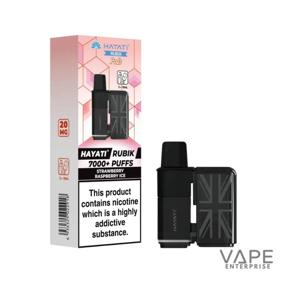 Hayati Rubik Strawberry Raspberry Ice vape with 7000+ puffs and 20mg nicotine warning packaging