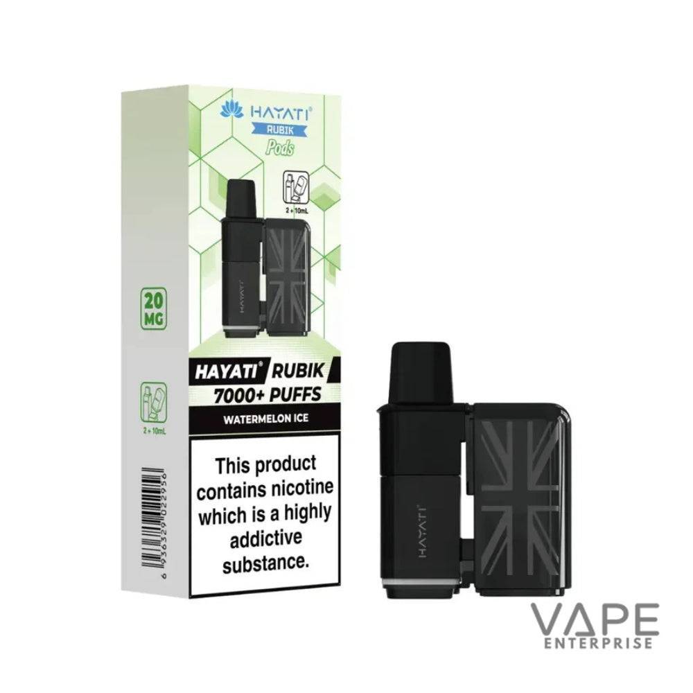 Hayati Rubik Watermelon Ice vape pods with 7000+ puffs and 20mg nicotine packaging